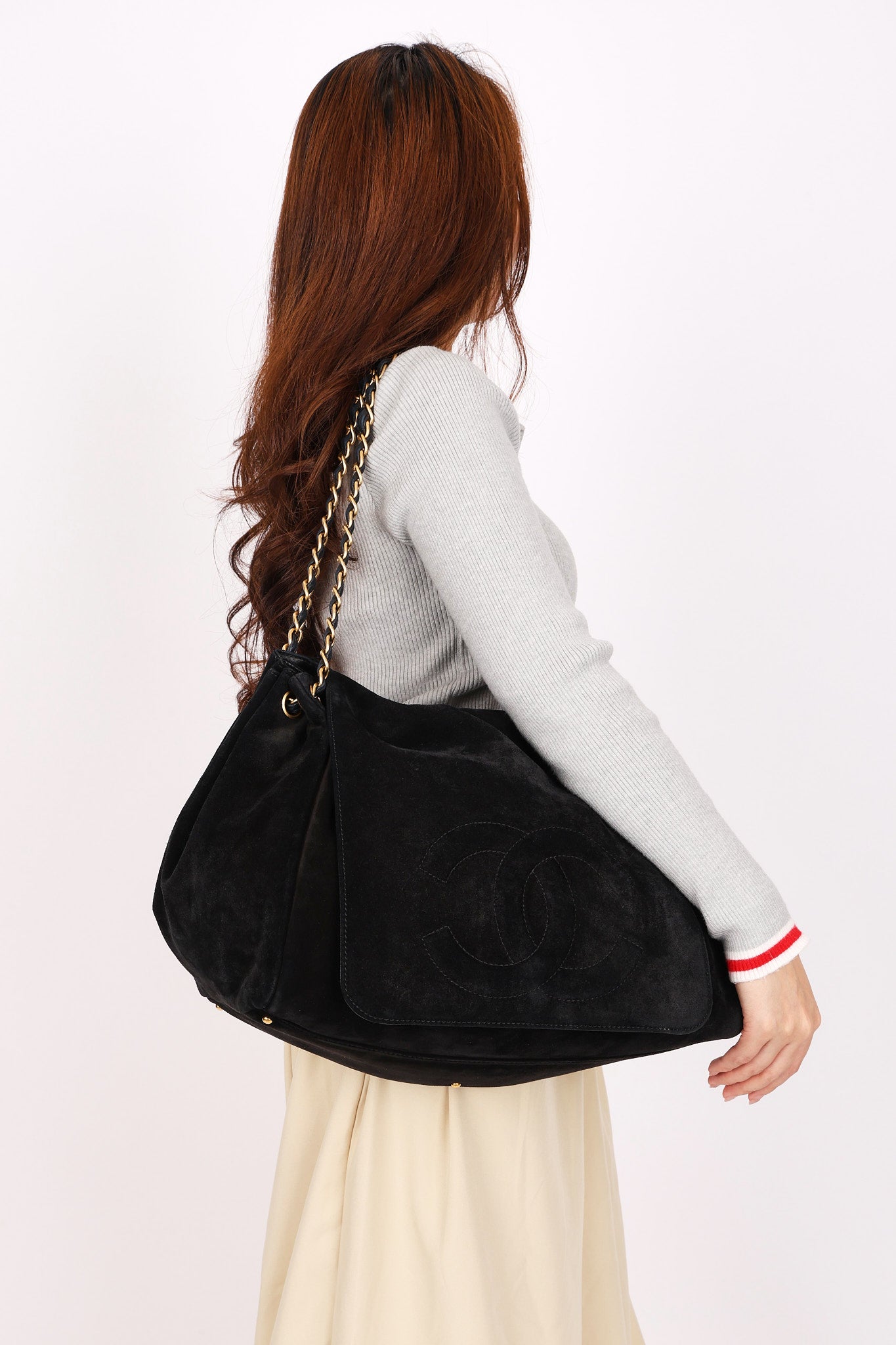 Chanel Accordion Flap Black Suede AGHW