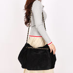 Chanel Accordion Flap Black Suede AGHW