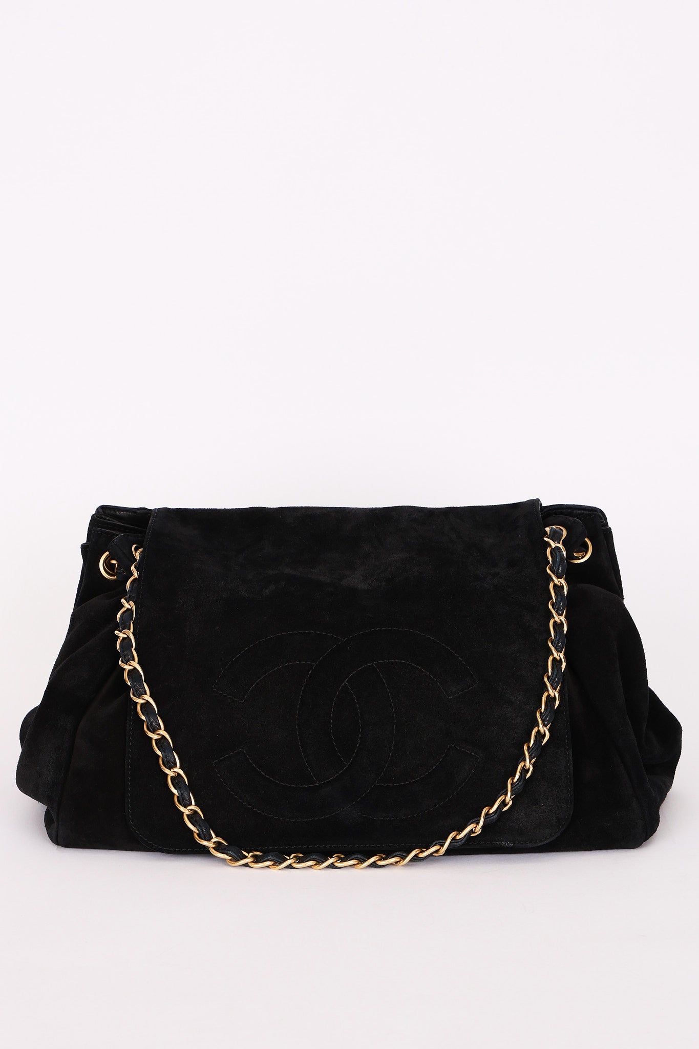 Chanel Accordion Flap Black Suede AGHW