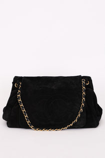 Chanel Accordion Flap Black Suede AGHW