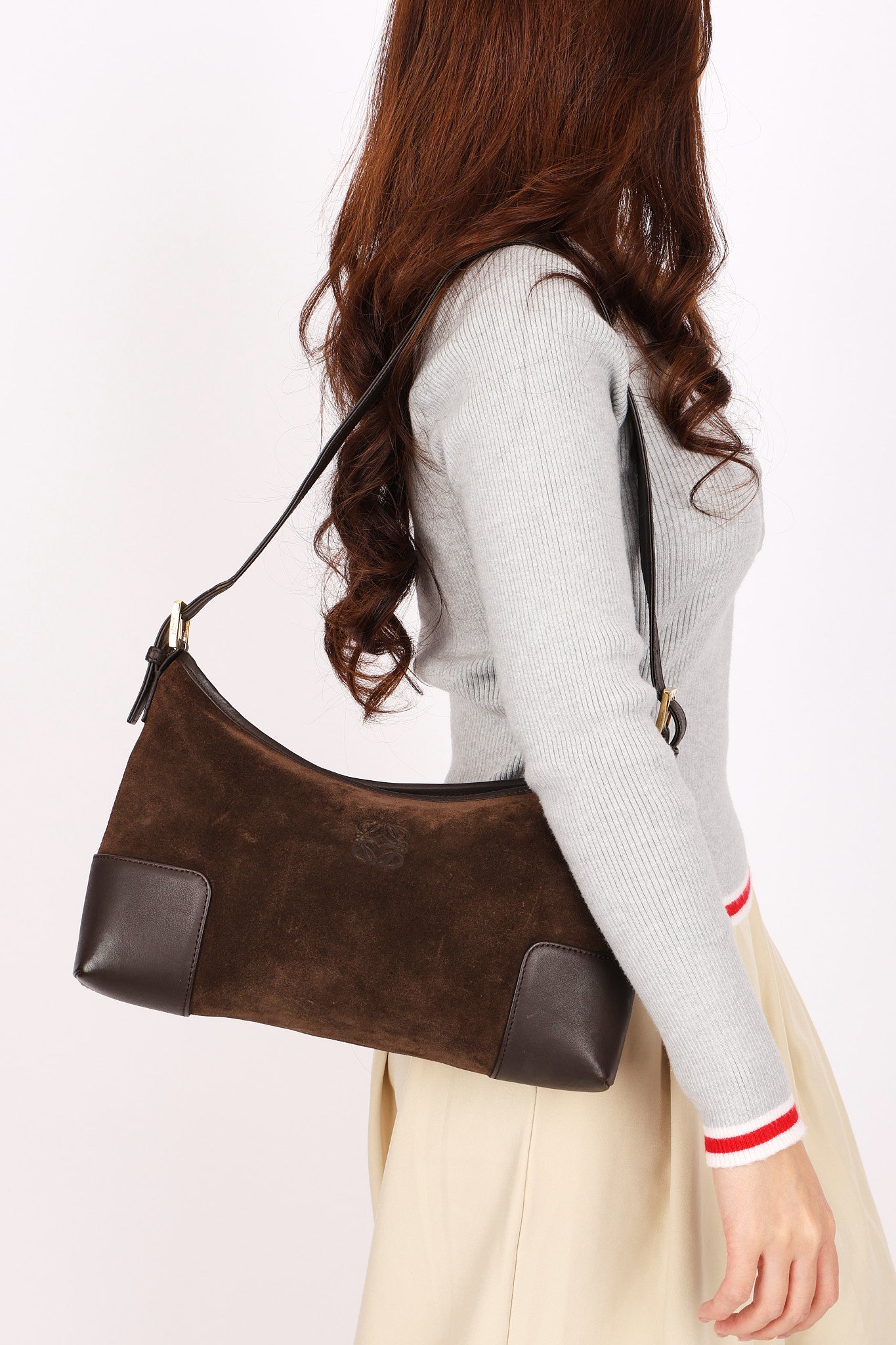 Loewe Anagram Shoulder Bag Brown Suede