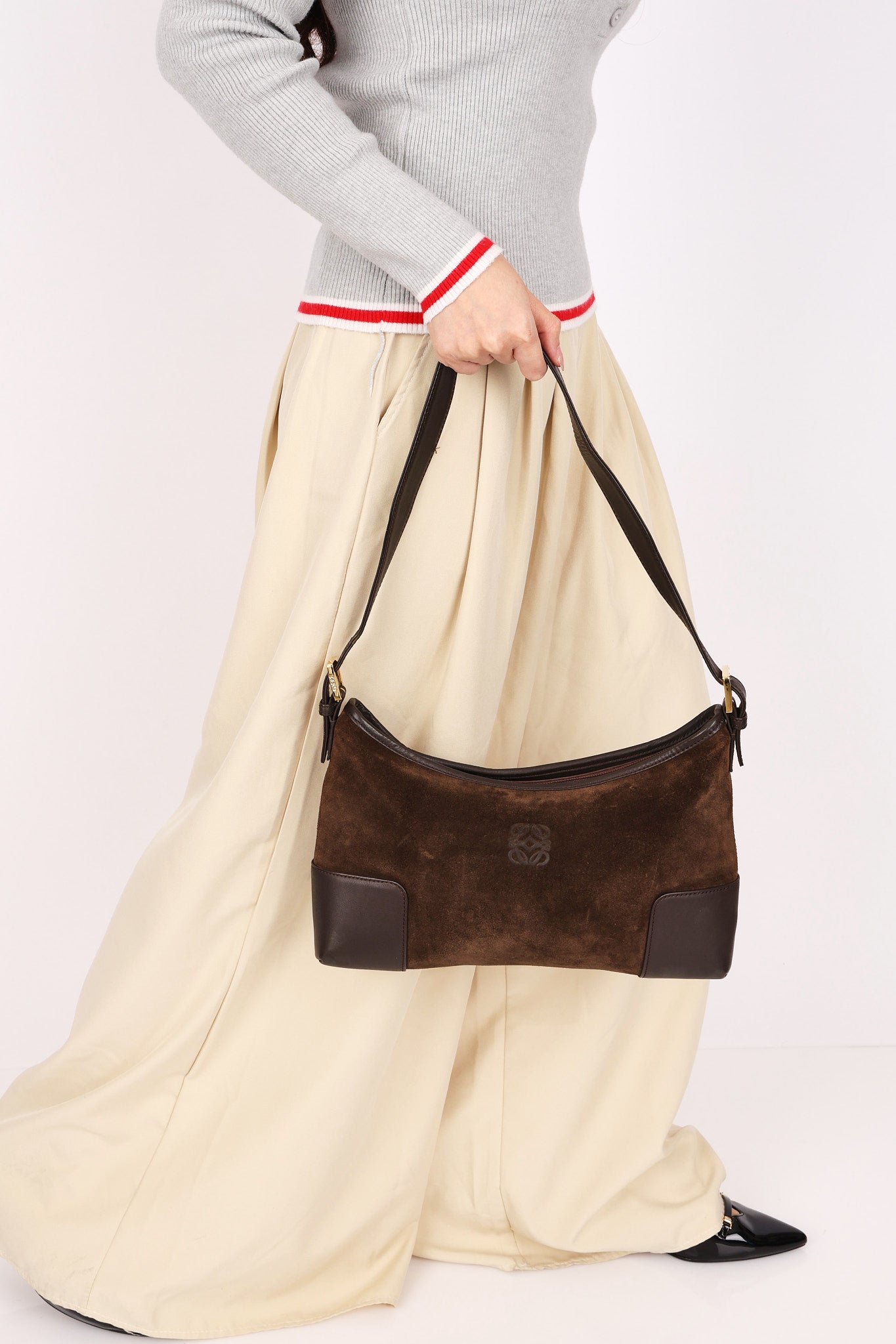 Loewe Anagram Shoulder Bag Brown Suede