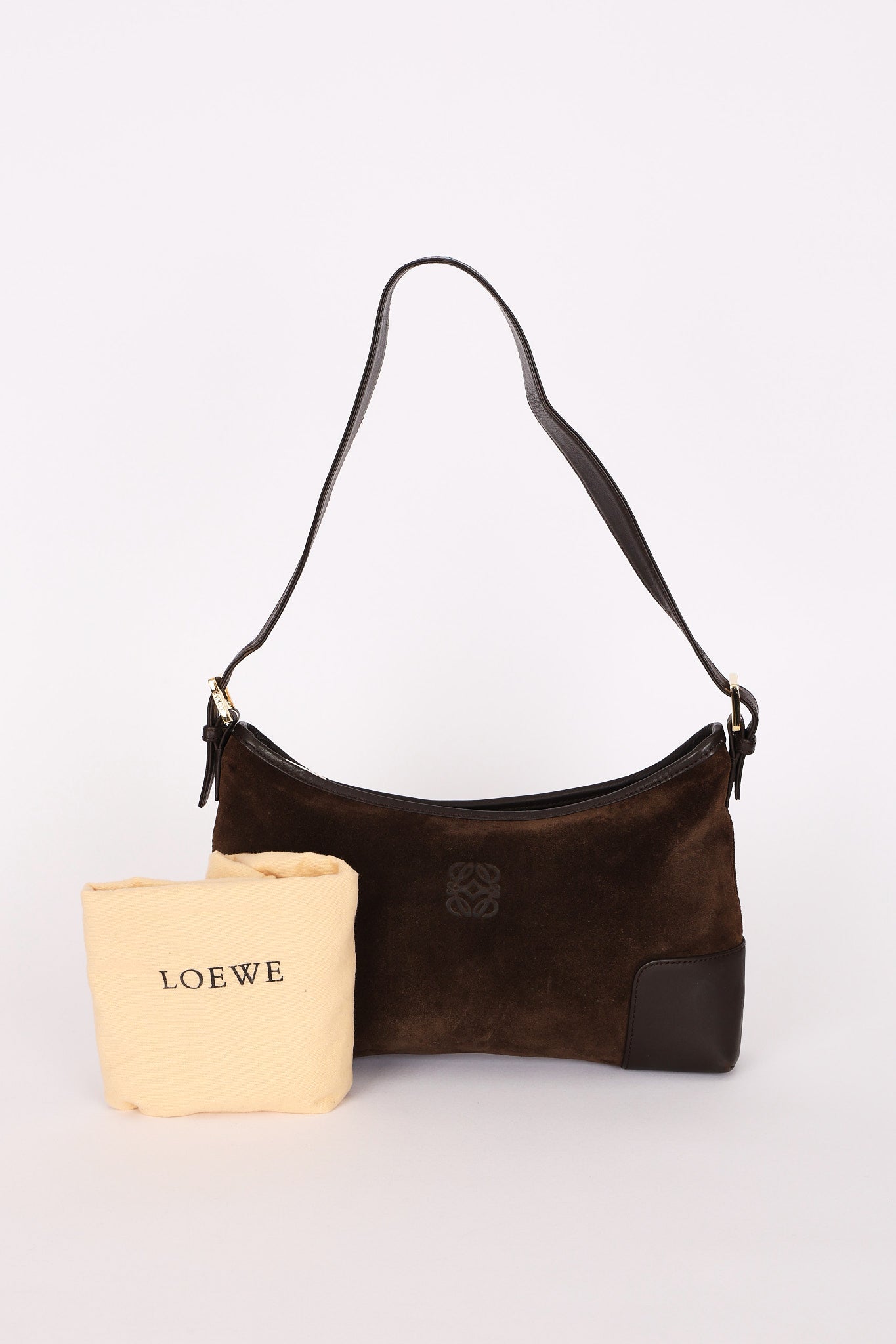 Loewe Anagram Shoulder Bag Brown Suede