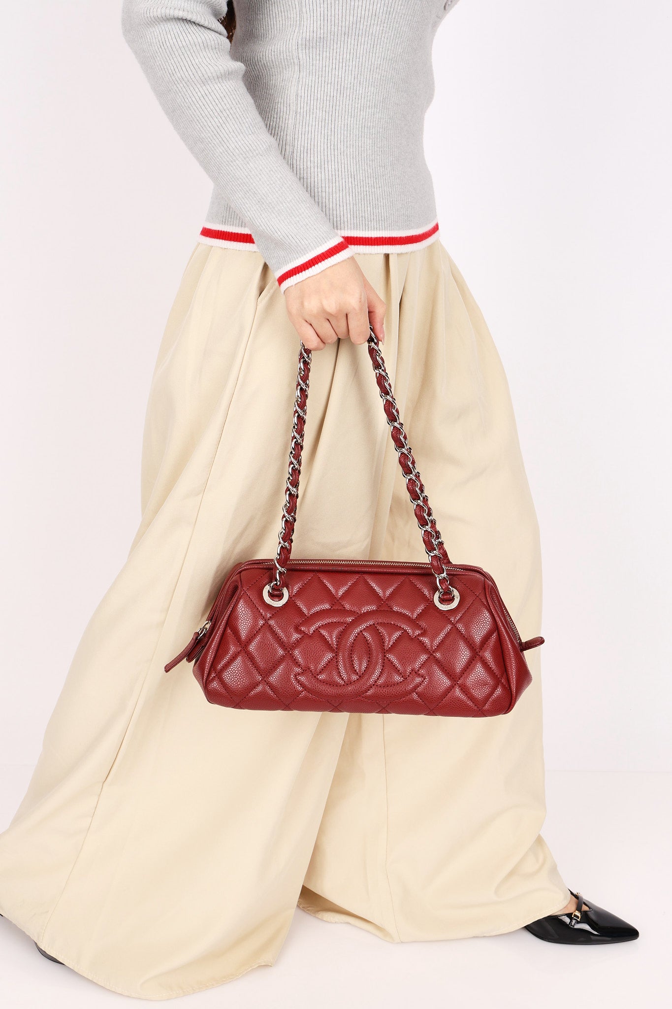 Chanel Timeless Frame Bowling Bag Bordeaux Caviar SHW