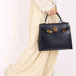 Hermès Kelly 28 Bleu Marine Box Sellier 1994 GHW