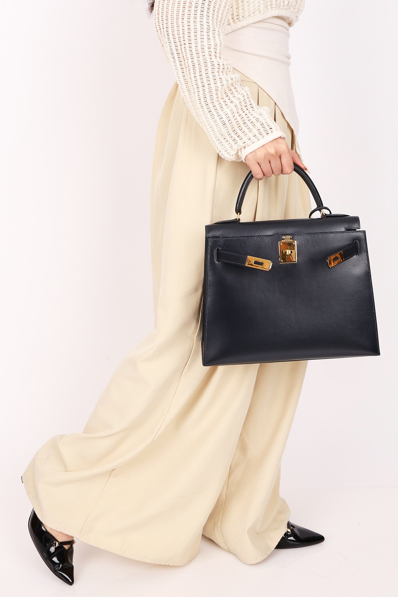 Hermès Kelly 28 Bleu Marine Box Sellier 1994 GHW