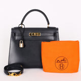 Hermès Kelly 28 Bleu Marine Box Sellier 1994 GHW