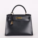 Hermès Kelly 28 Bleu Marine Box Sellier 1994 GHW