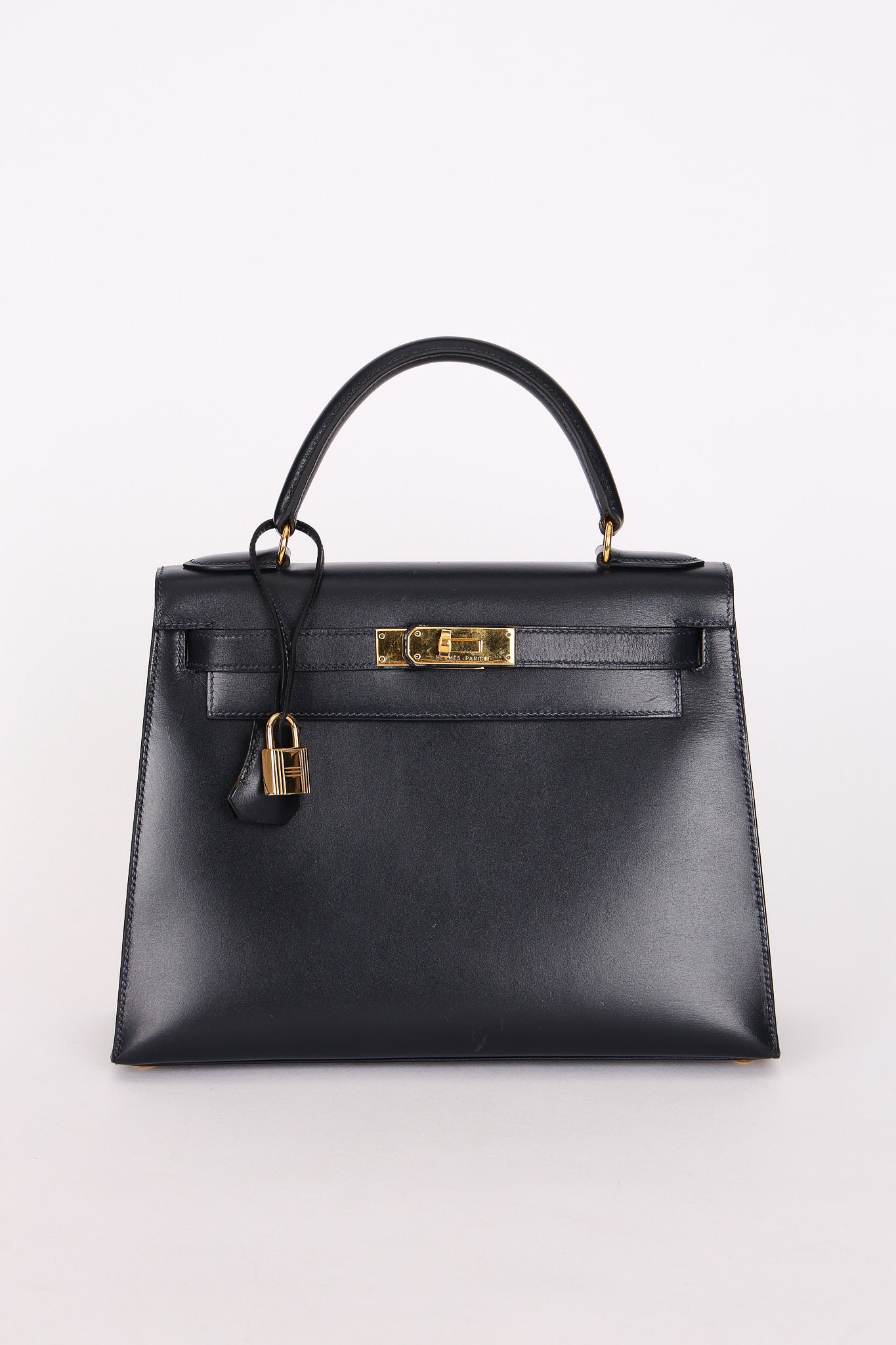 Hermès Kelly 28 Bleu Marine Box Sellier 1994 GHW