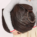 Chanel Chain Ring Coco Pleats Hobo Chocolate Brown Calfskin 1994 SHW