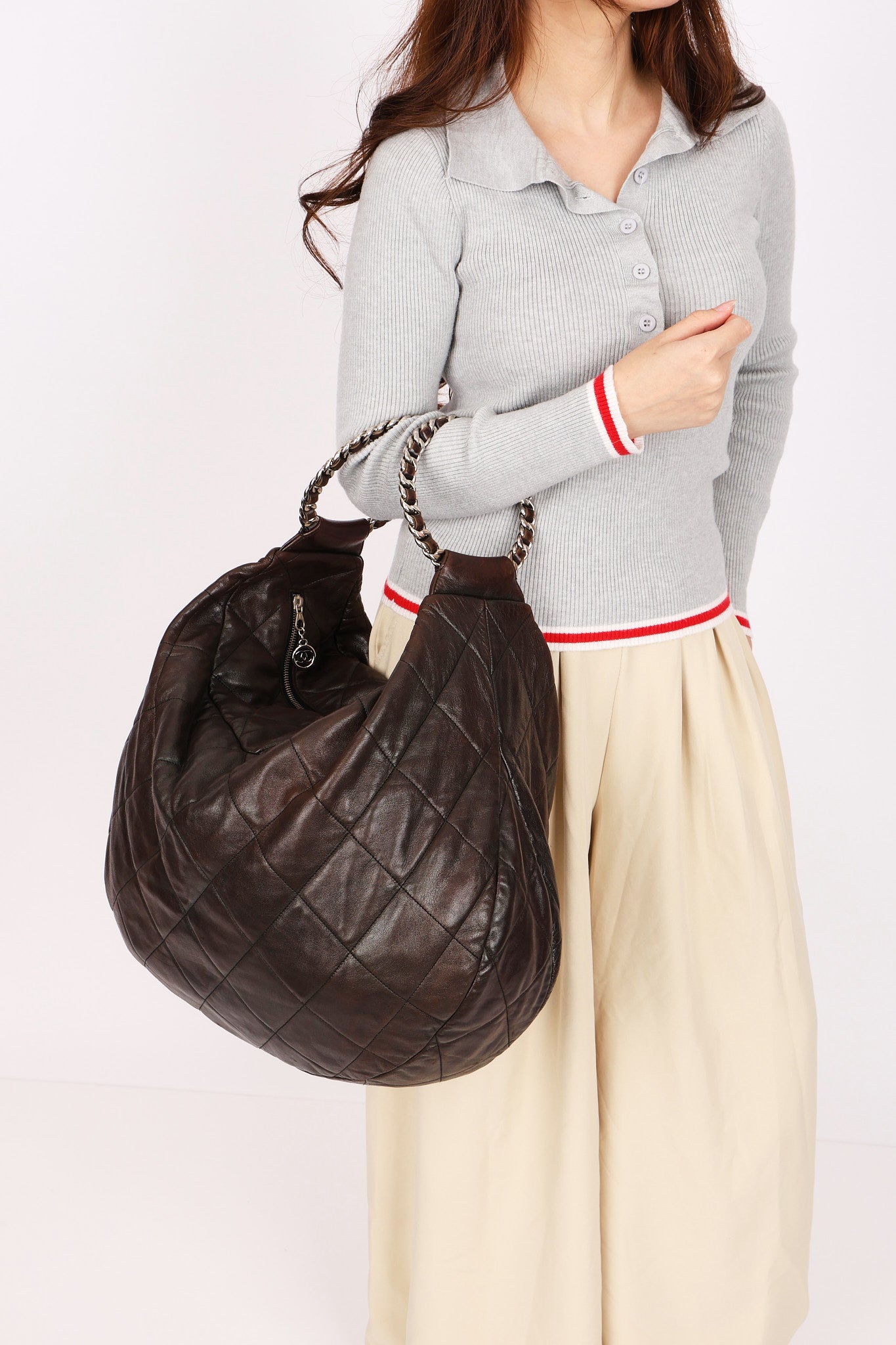 Chanel Coco Pleats Hobo Chocolate Brown Calfskin SHW