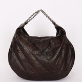 Chanel Chain Ring Coco Pleats Hobo Chocolate Brown Calfskin 1994 SHW