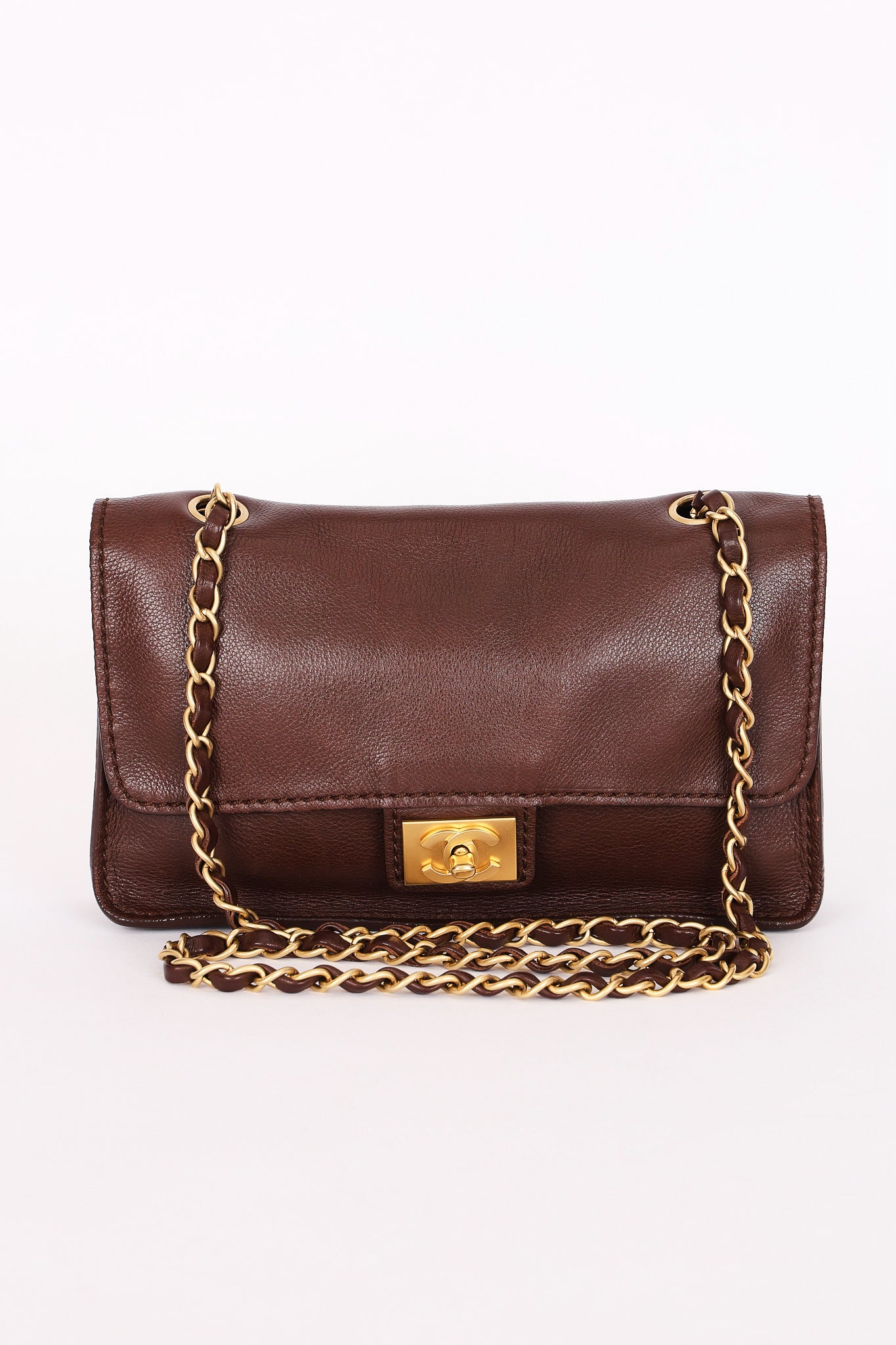 Chanel Single Flap Brown Calfskin AGHW