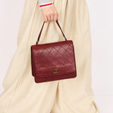 Chanel Turnlock Single Flap Top Handle Bordeaux Calfskin AGHW