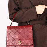 Chanel Turnlock Single Flap Top Handle Bordeaux Calfskin 1998 AGHW