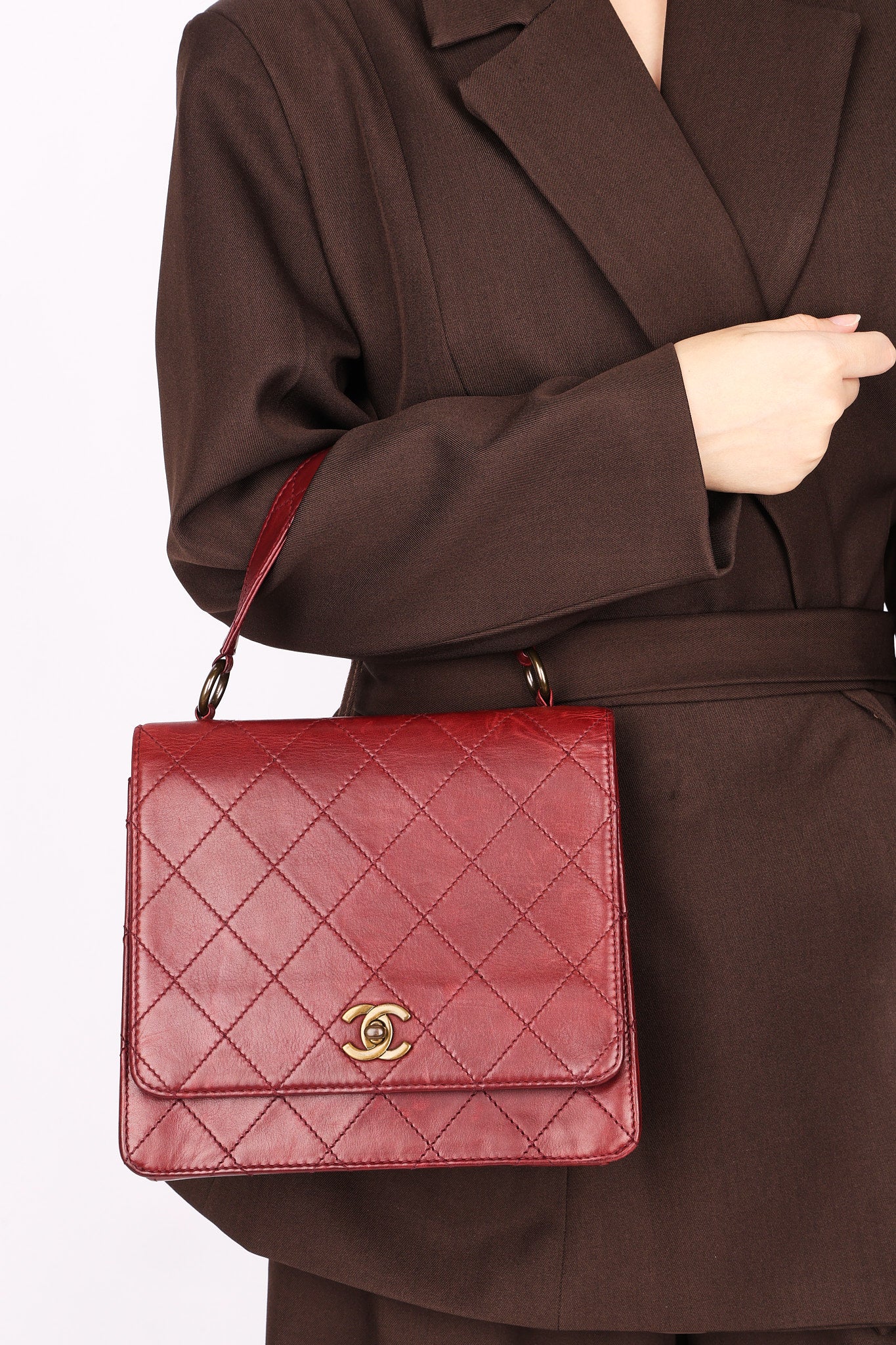 Chanel Turnlock Single Flap Top Handle Bordeaux Calfskin 1998 AGHW