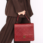 Chanel Turnlock Single Flap Top Handle Bordeaux Calfskin 1998 AGHW