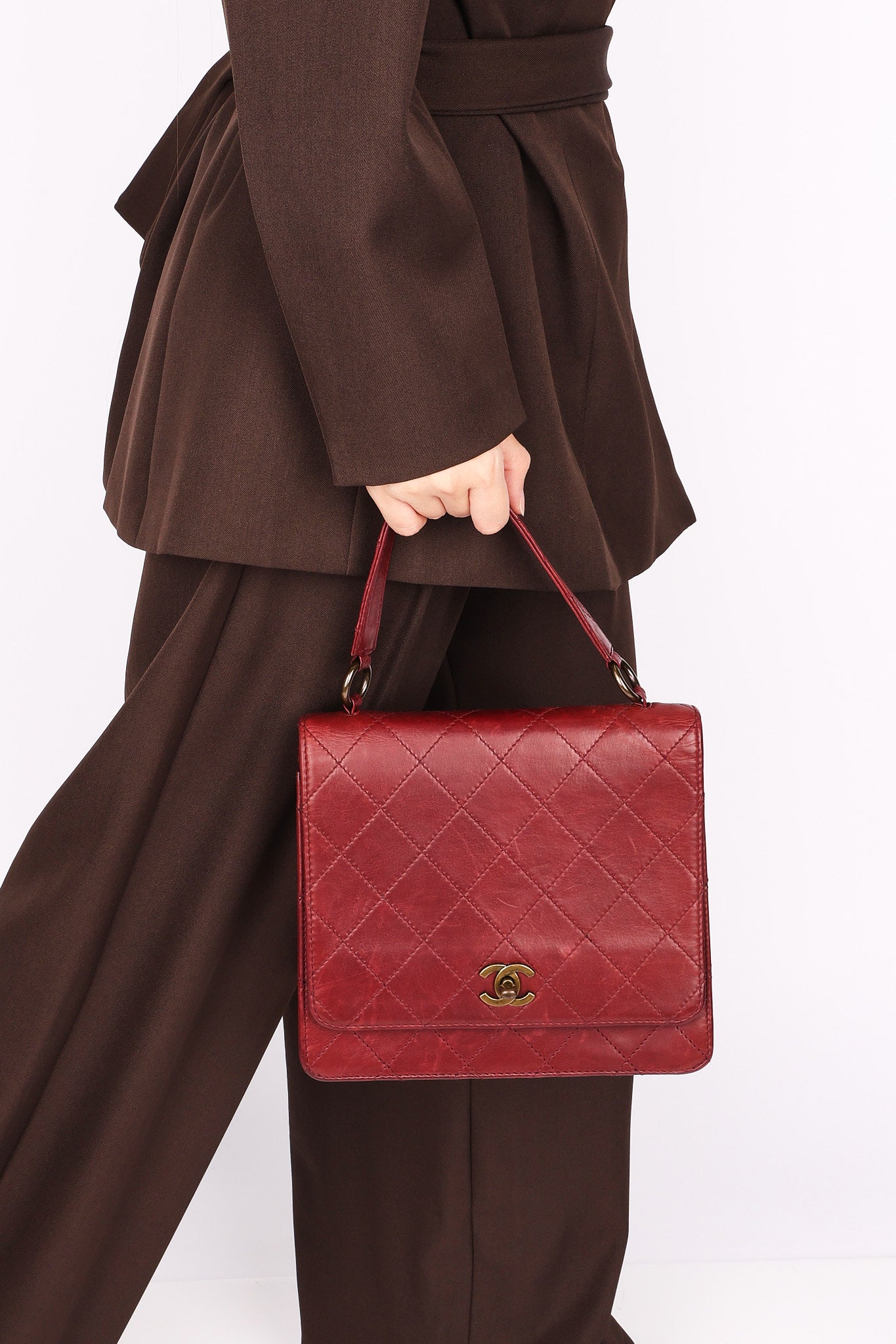 Chanel Turnlock Single Flap Top Handle Bordeaux Calfskin 1998 AGHW