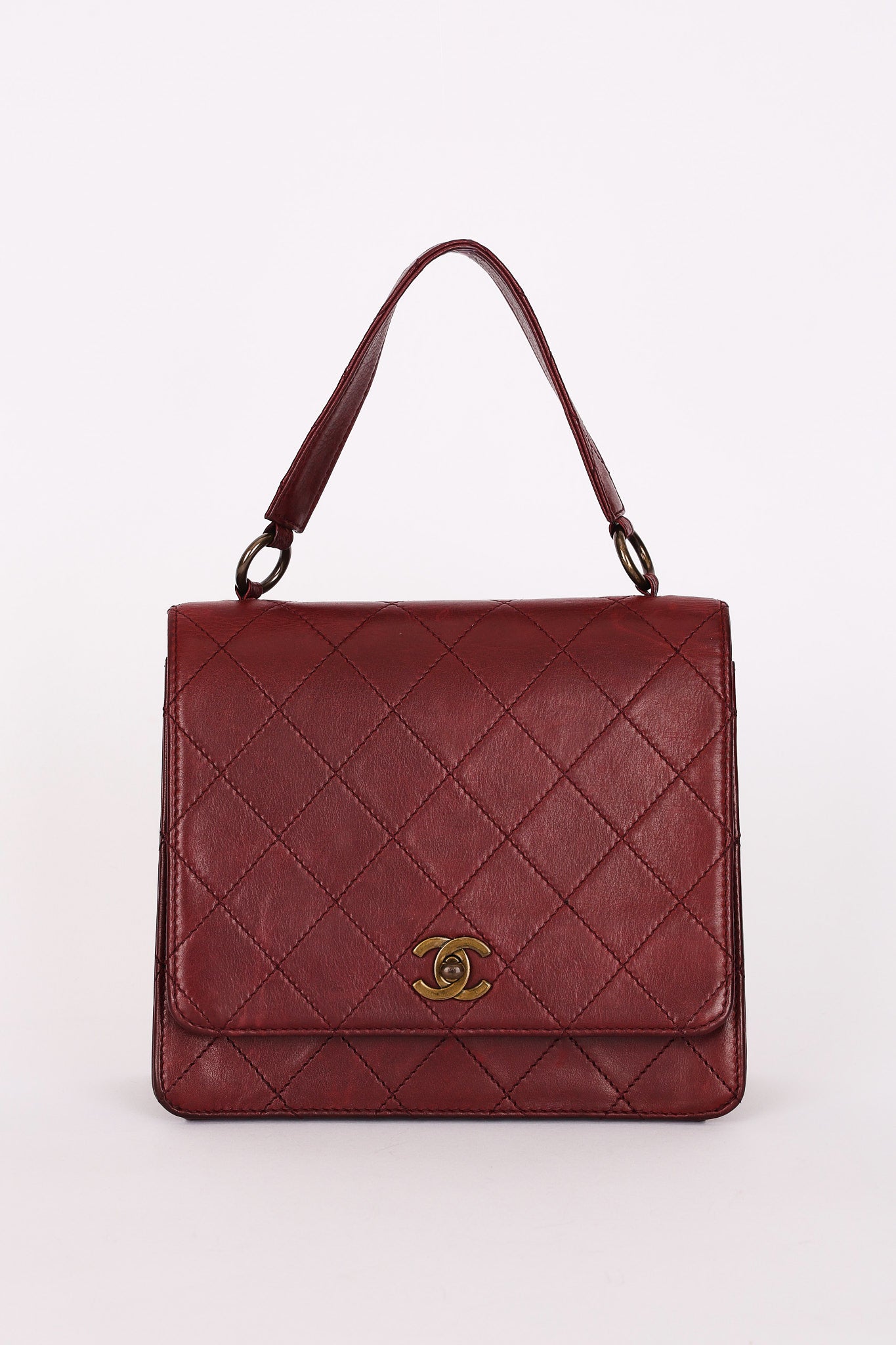 Chanel Turnlock Single Flap Top Handle Bordeaux Calfskin AGHW