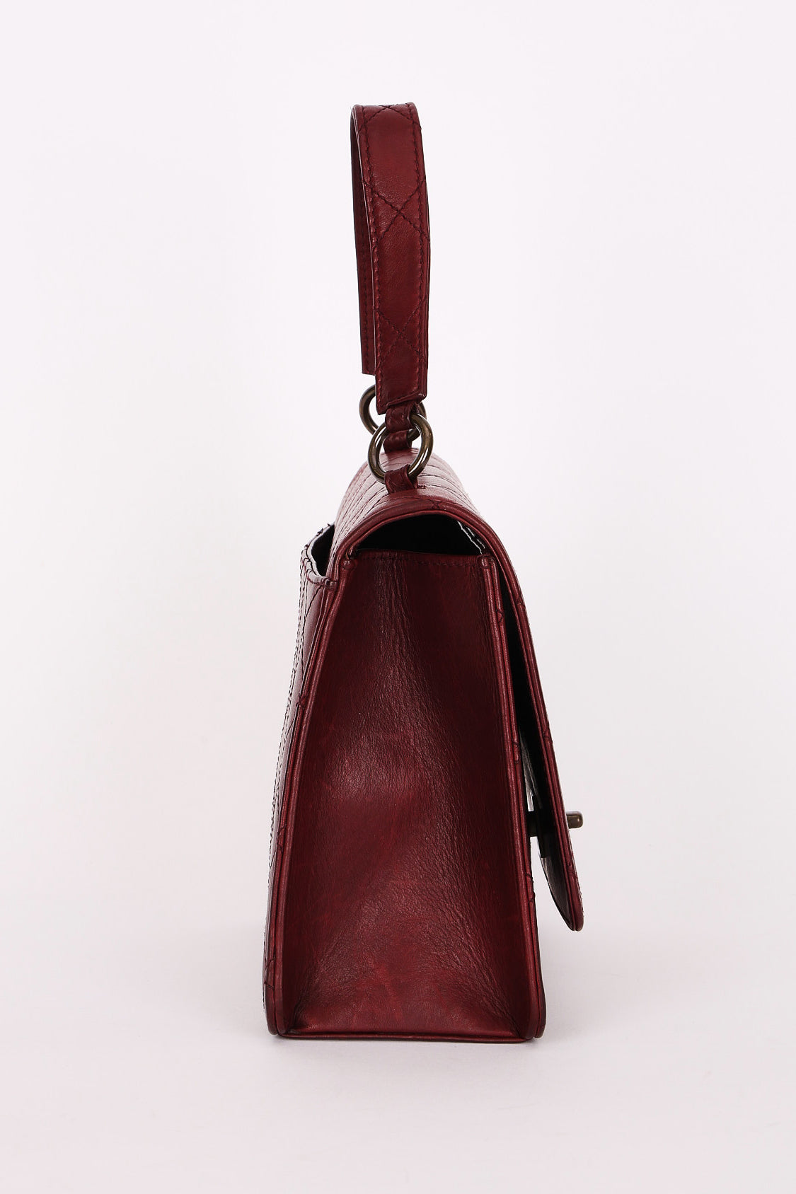 Chanel Turnlock Single Flap Top Handle Bordeaux Calfskin AGHW