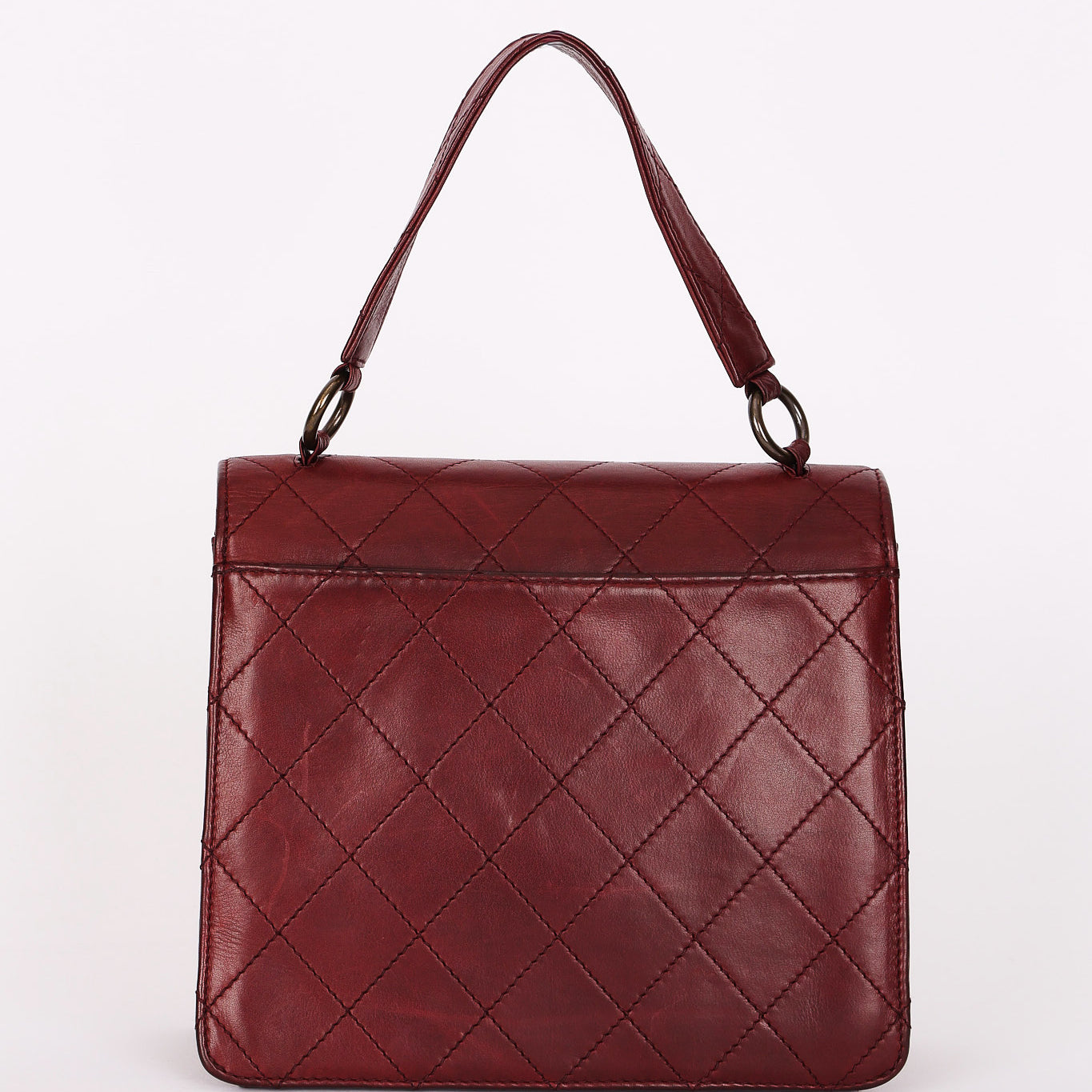 Chanel Turnlock Single Flap Top Handle Bordeaux Calfskin AGHW
