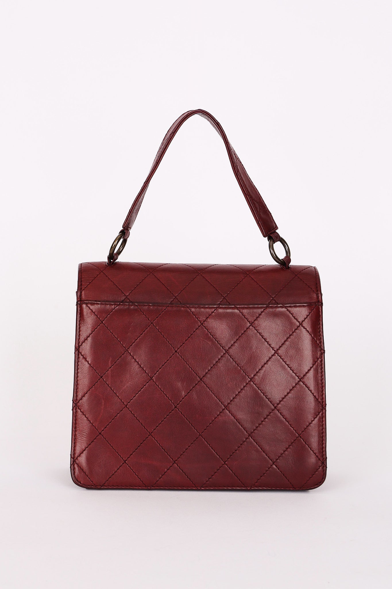 Chanel Turnlock Single Flap Top Handle Bordeaux Calfskin AGHW
