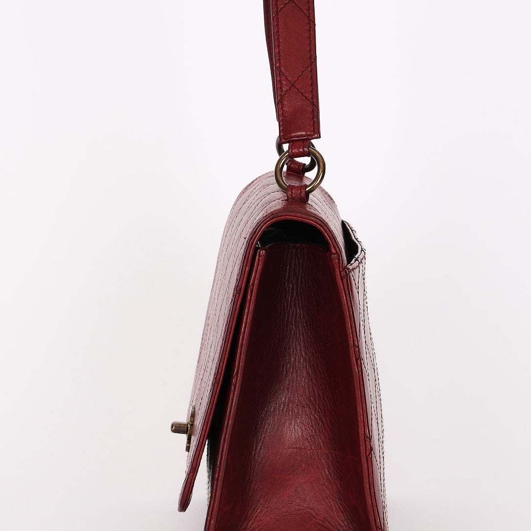 Chanel Turnlock Single Flap Top Handle Bordeaux Calfskin AGHW