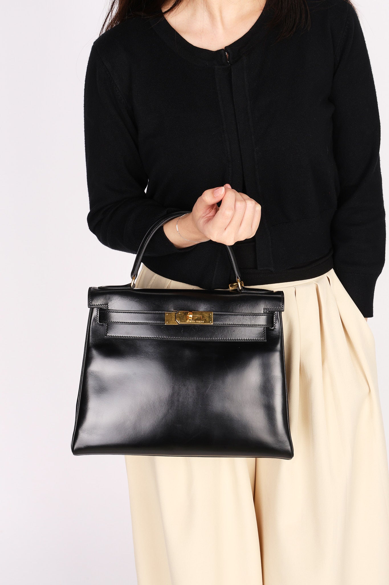 Hermès Kelly 28 Noir Box Retourne 1987 GHW