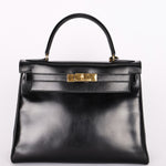 Hermès Kelly 28 Noir Box Retourne 1987 GHW