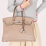 Hermès Birkin 35 Gris Tourterelle Clemence 2001 PHW