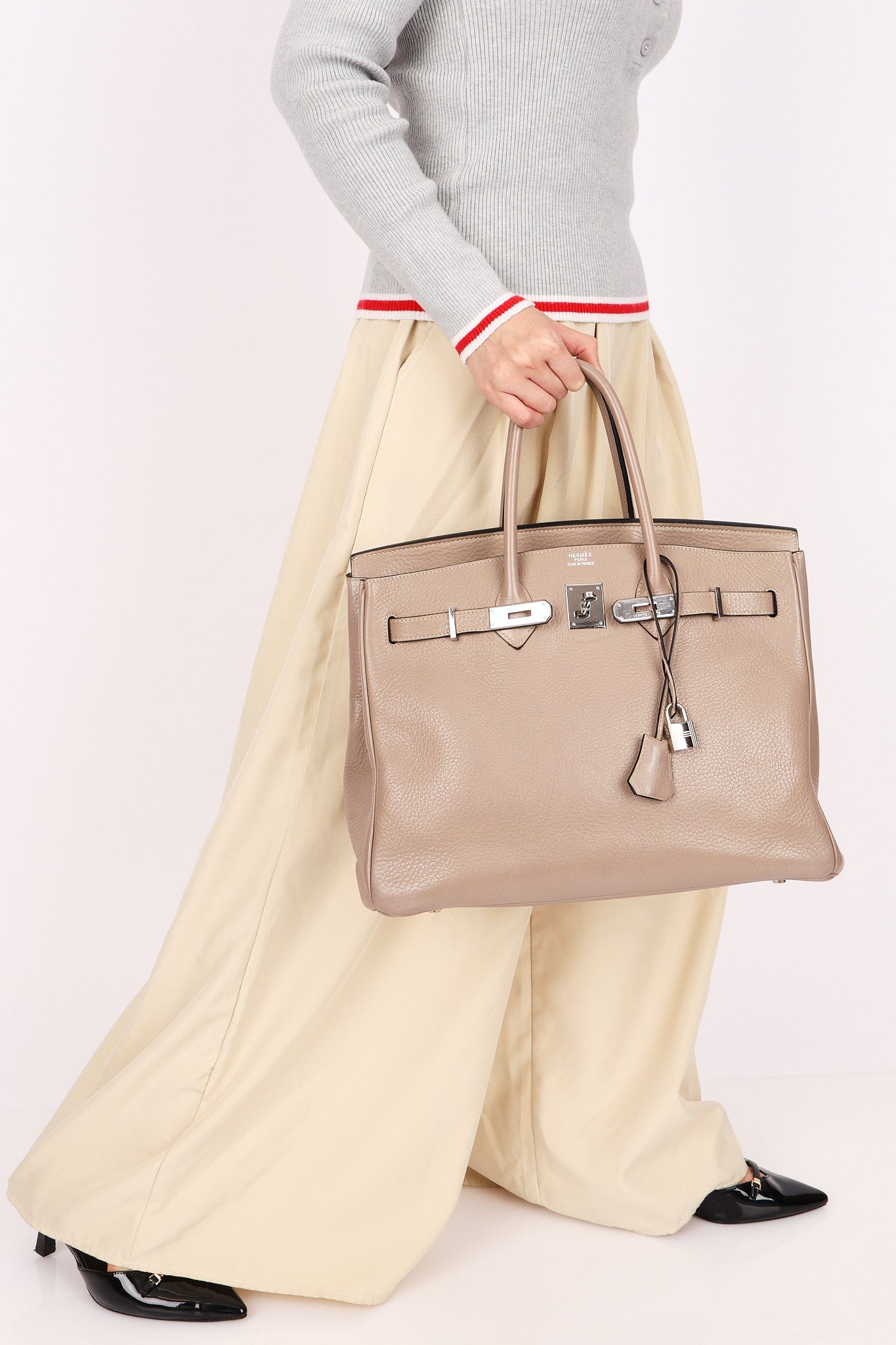 Hermès Birkin 35 Gris Tourterelle Clemence 2001 PHW