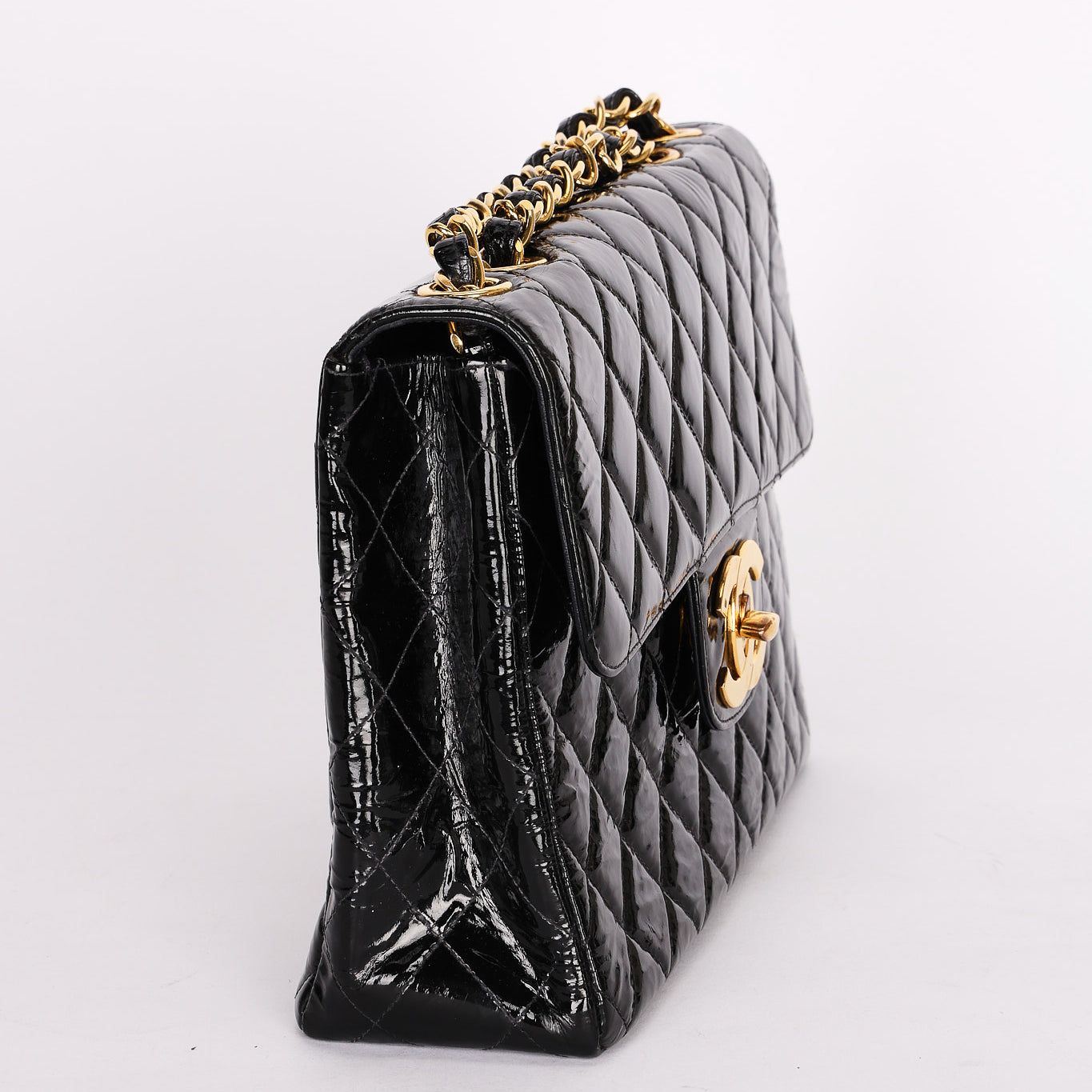 Chanel Jumbo Classic Single Flap Black Patent 1997 24K GP