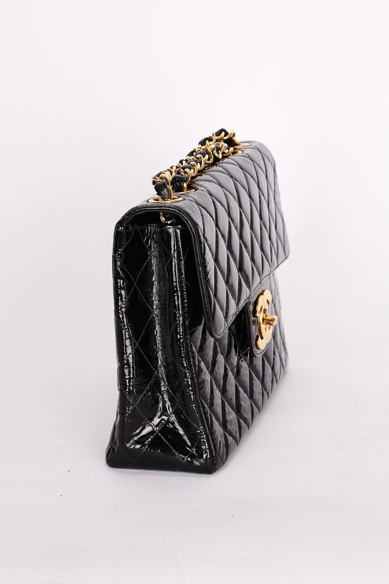 Chanel Jumbo Classic Single Flap Black Patent 1997 24K GP