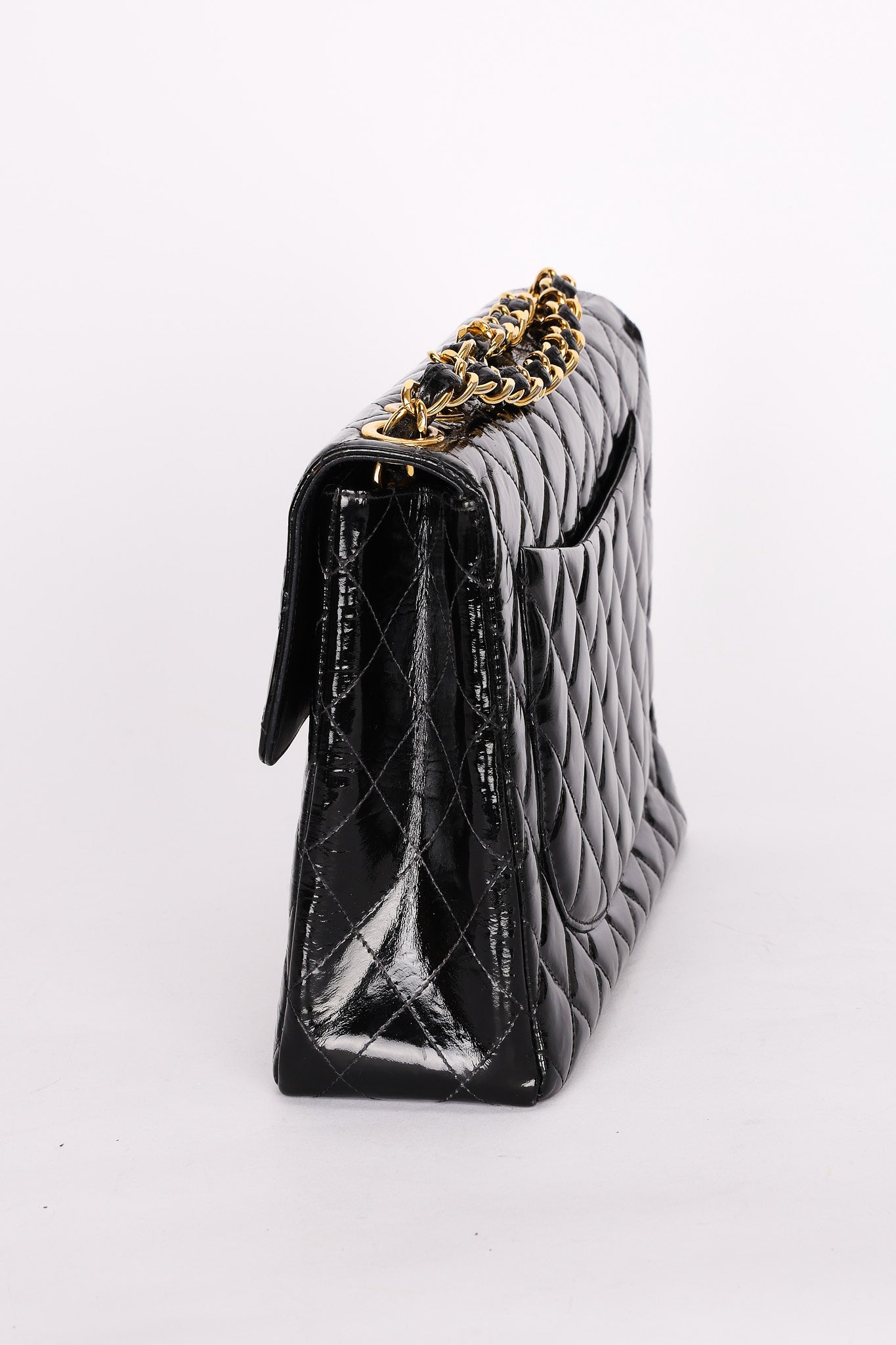 Chanel Jumbo Classic Single Flap Black Patent 1997 24K GP