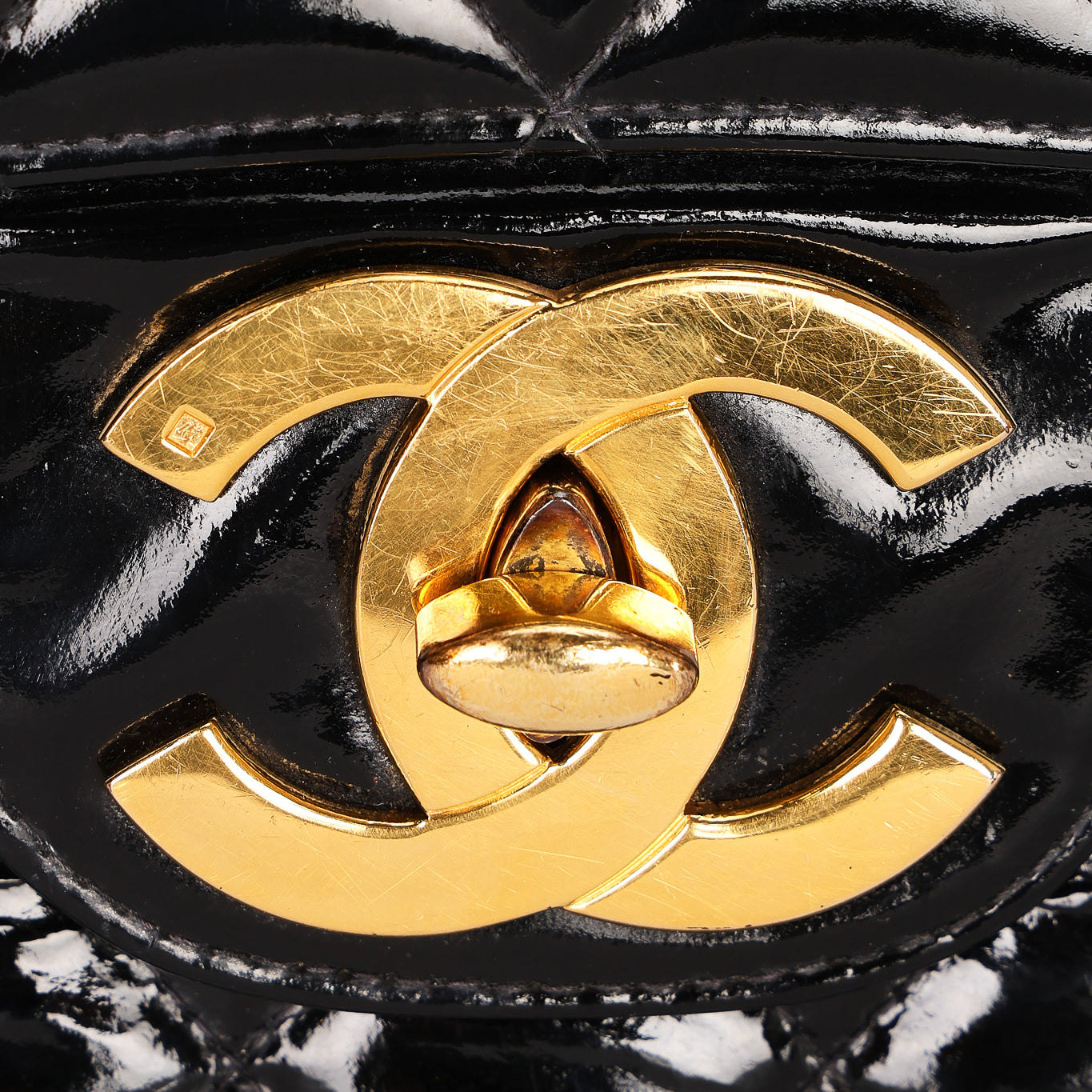 Chanel Jumbo Classic Single Flap Black Patent 1997 24K GP