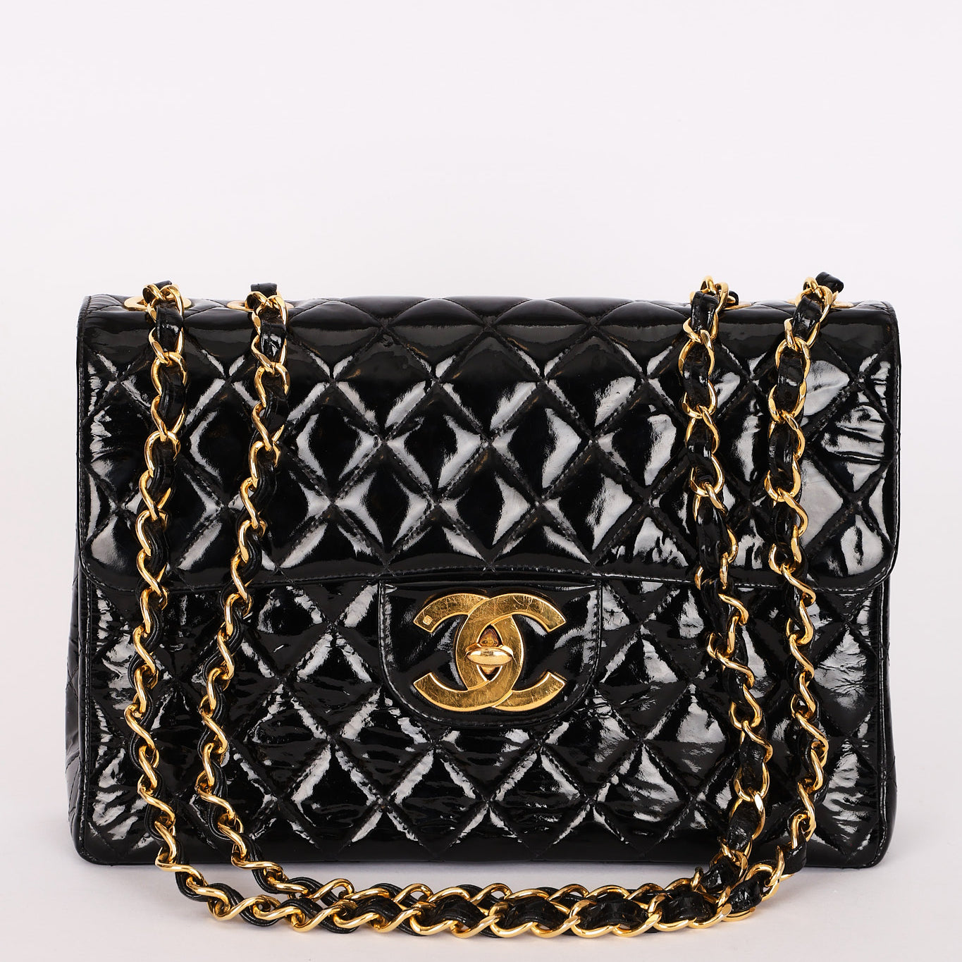 Chanel Jumbo Classic Single Flap Black Patent 24K GP