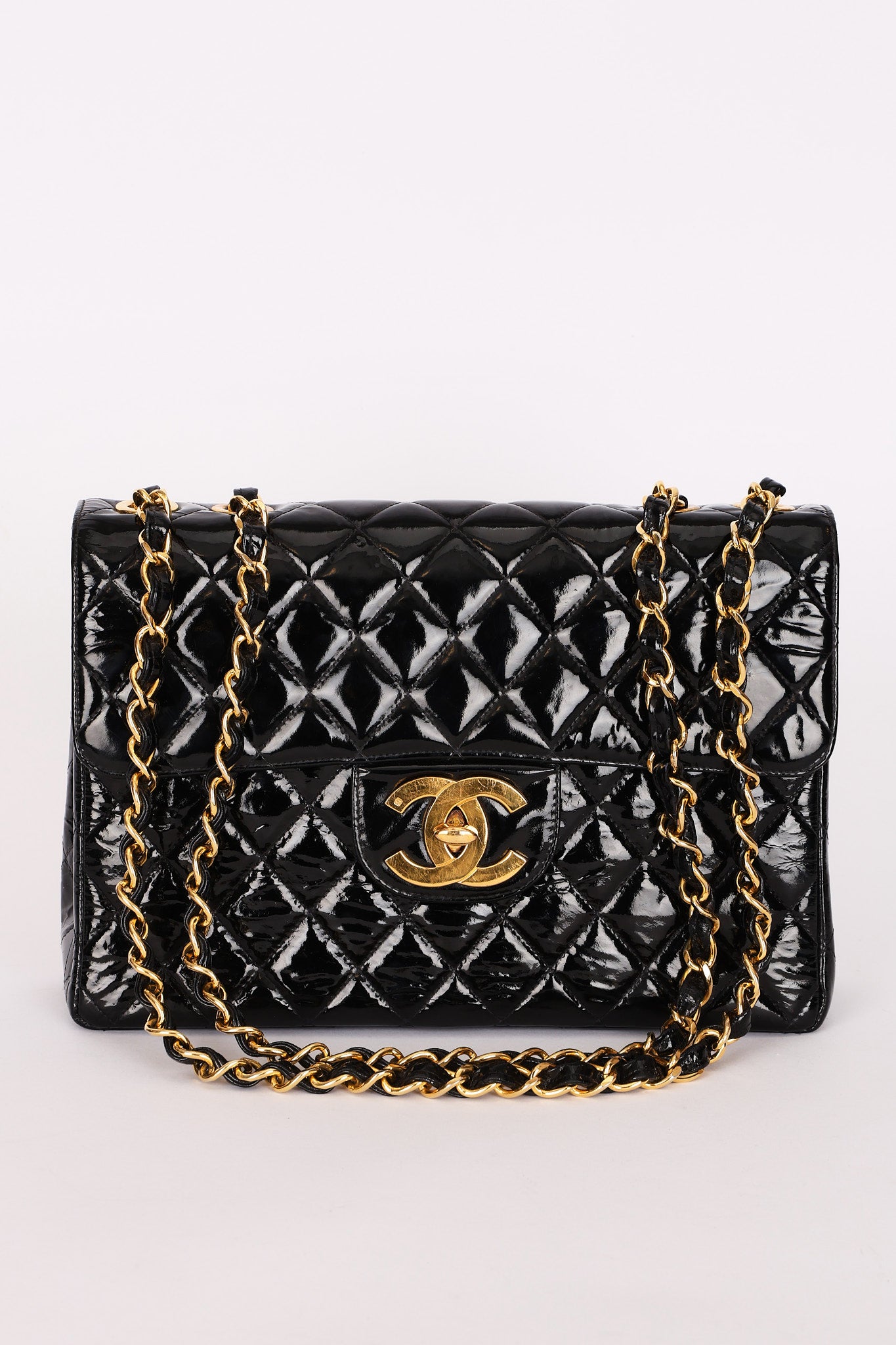 Chanel Jumbo Classic Single Flap Black Patent 24K GP