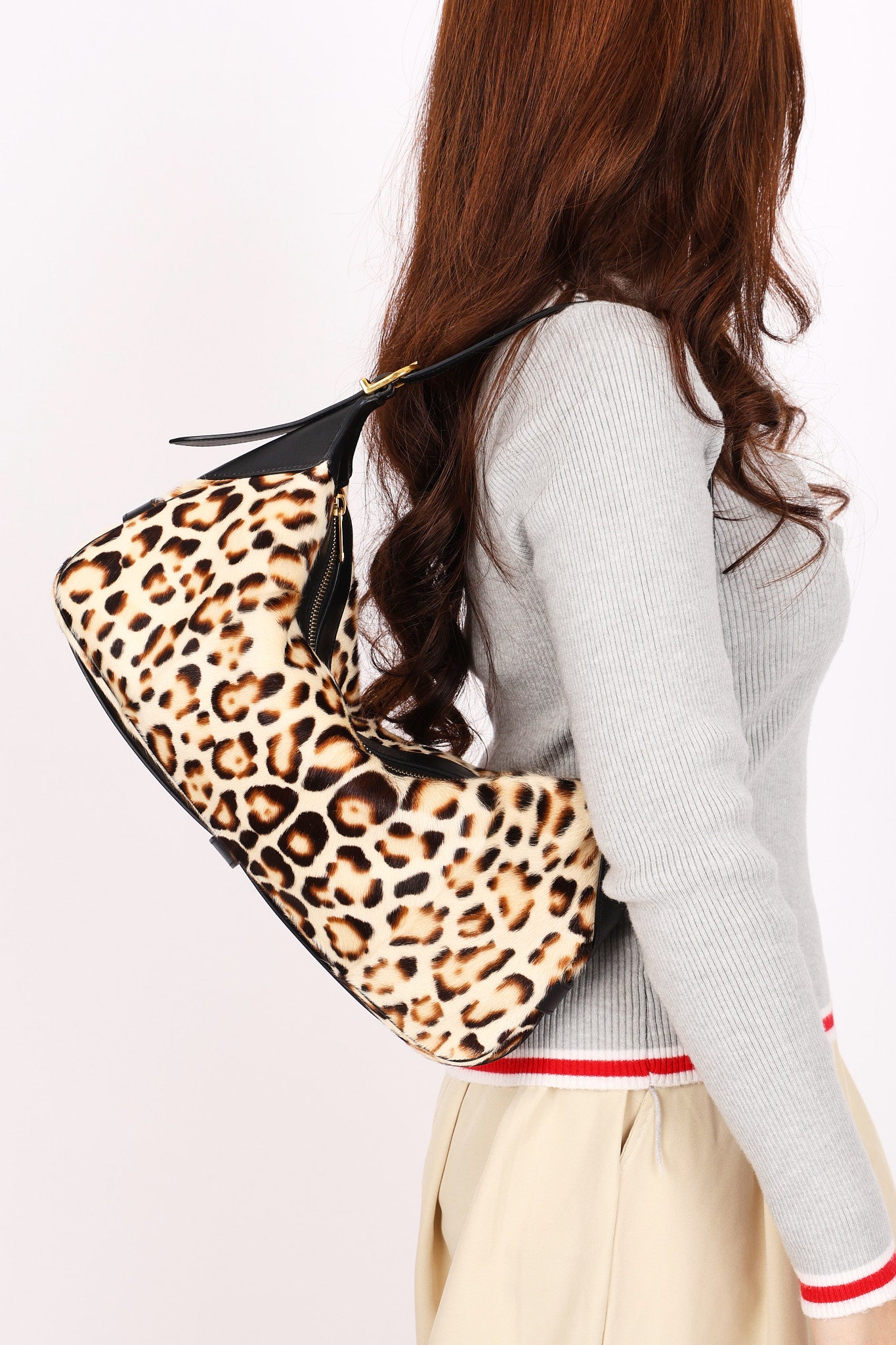 Celine Medium Romy Leopard Print Ponyhair Shoulder Bag
