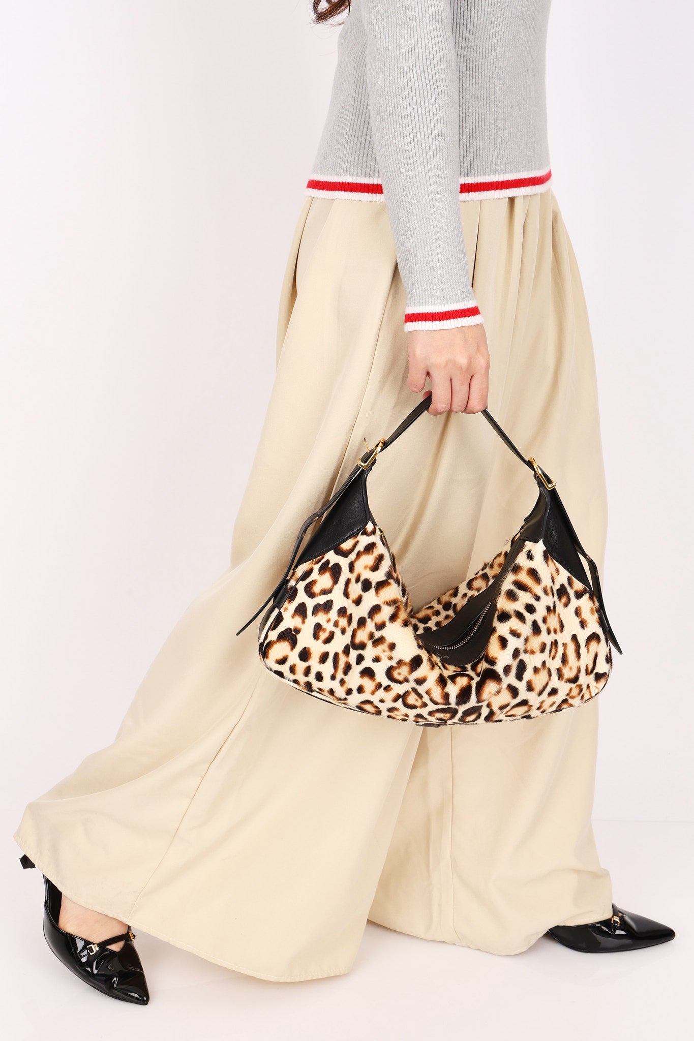 Celine Medium Romy Leopard Print Ponyhair Shoulder Bag