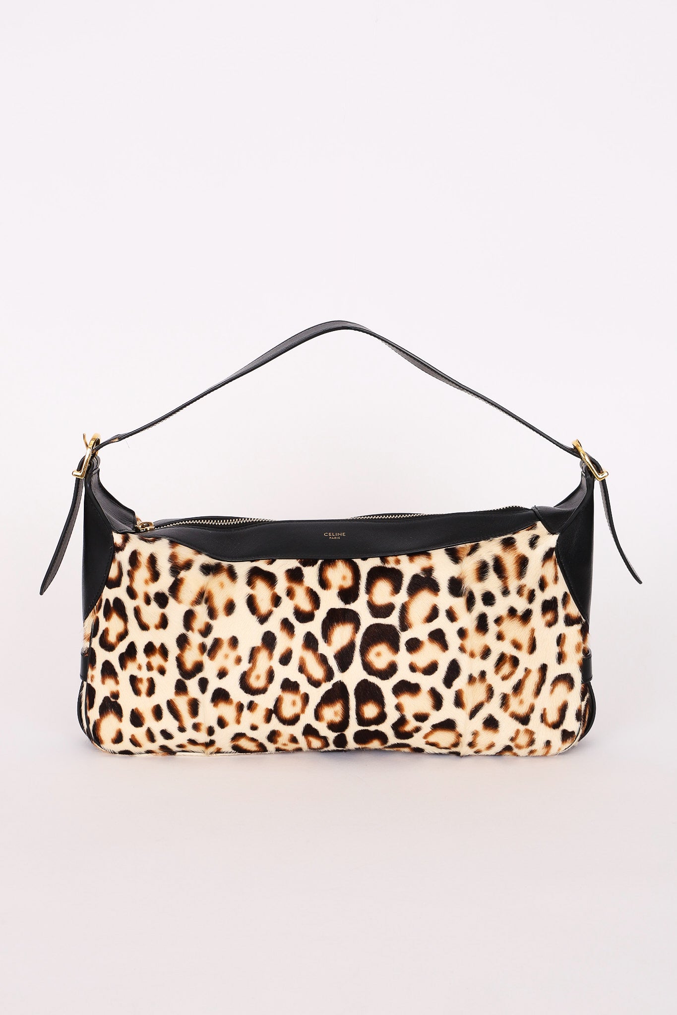 Celine Medium Romy Leopard Print Ponyhair Shoulder Bag