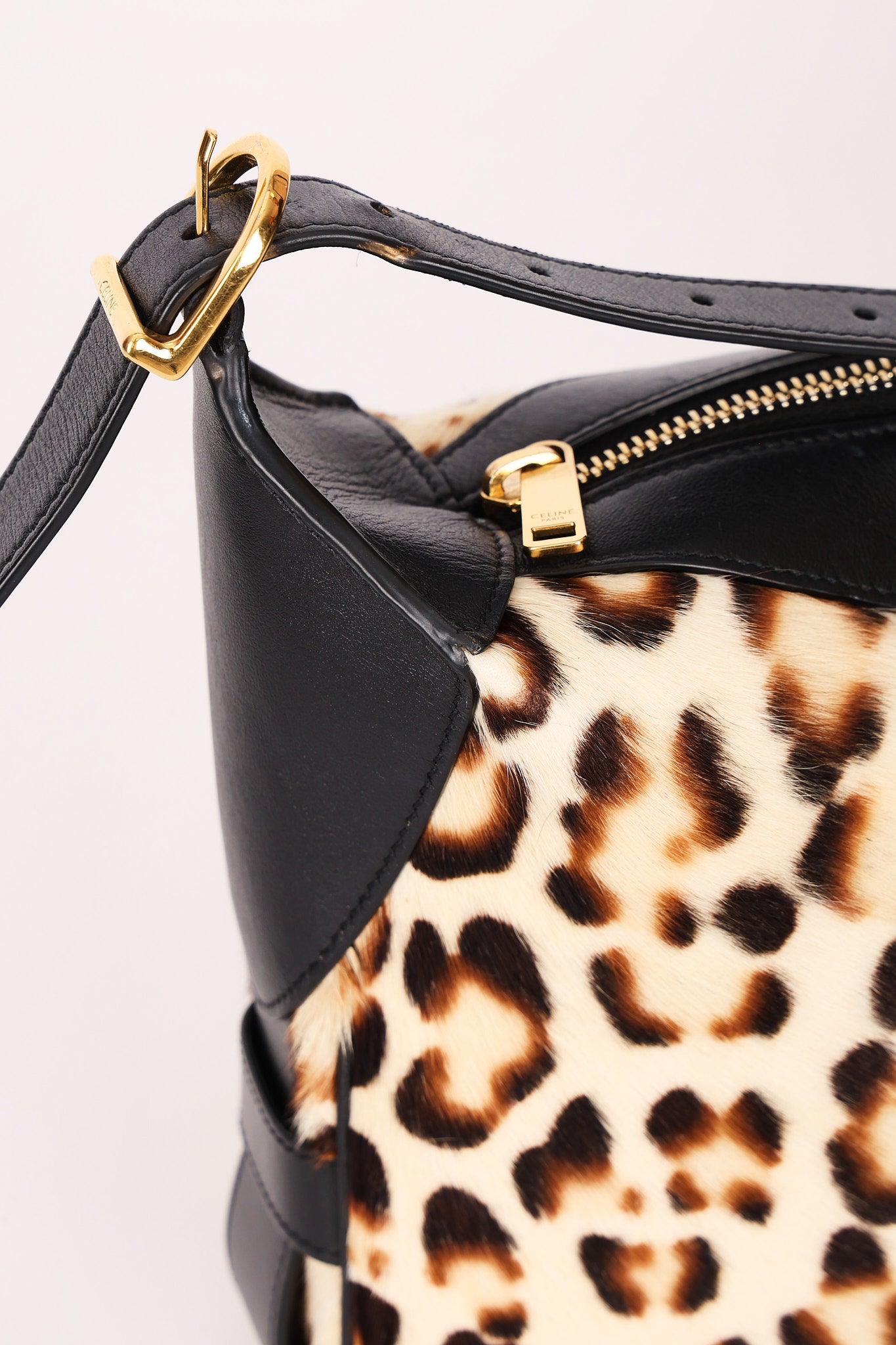 Celine Medium Romy Leopard Print Ponyhair Shoulder Bag