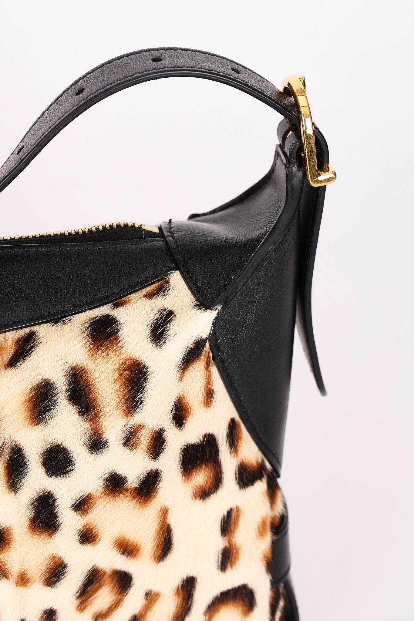 Celine Medium Romy Leopard Print Ponyhair Shoulder Bag