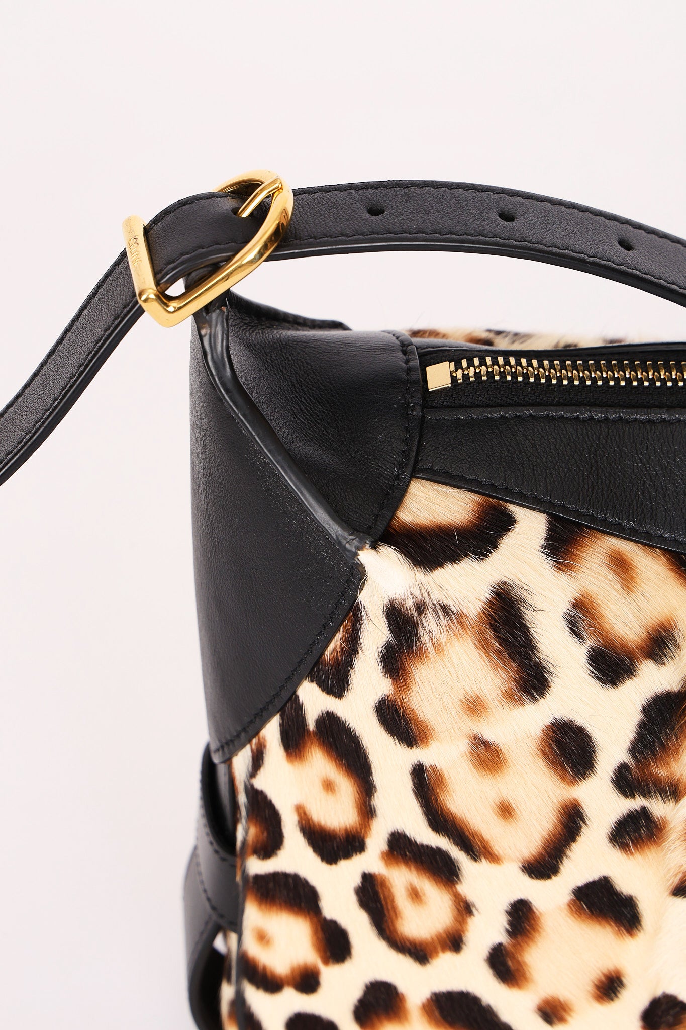 Celine Medium Romy Leopard Print Ponyhair Shoulder Bag