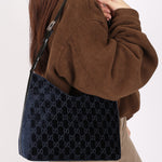 Gucci Monogram Velvet Shoulder Bag Navy