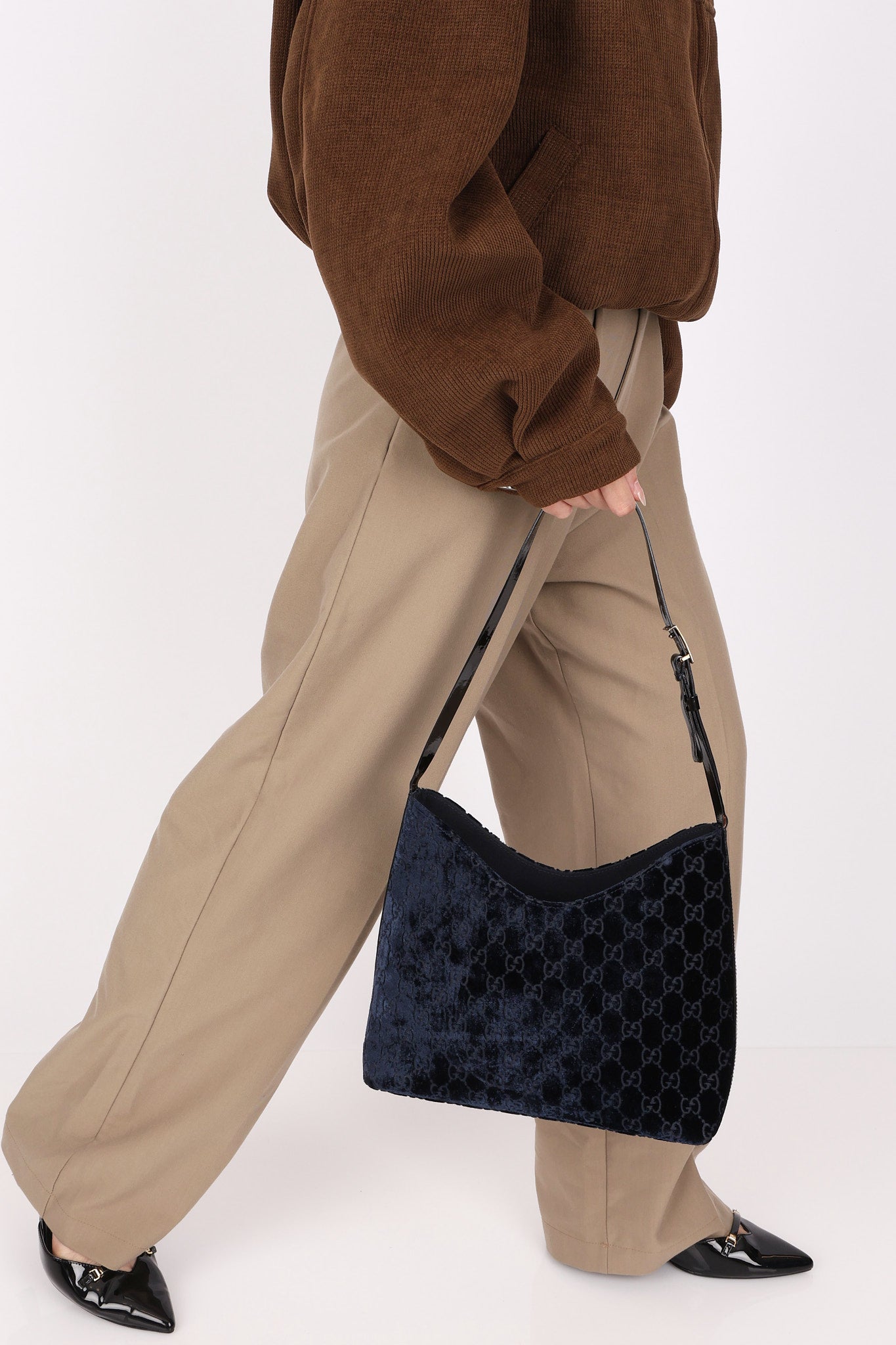 Gucci Monogram Velvet Shoulder Bag Navy
