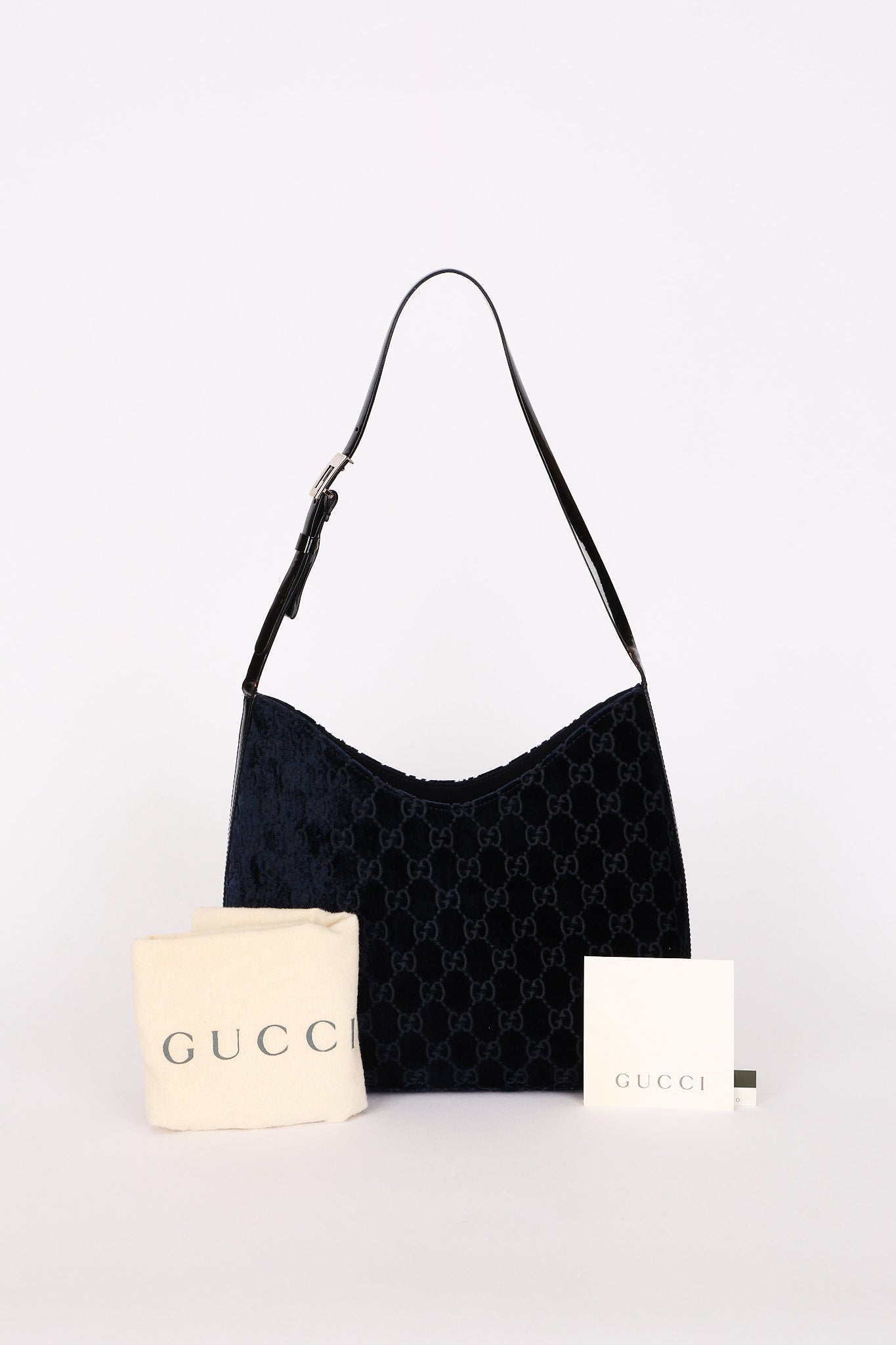 Gucci Monogram Velvet Shoulder Bag Navy