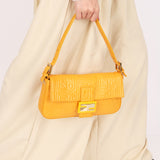 Fendi Embossed Baguette Bag Yellow