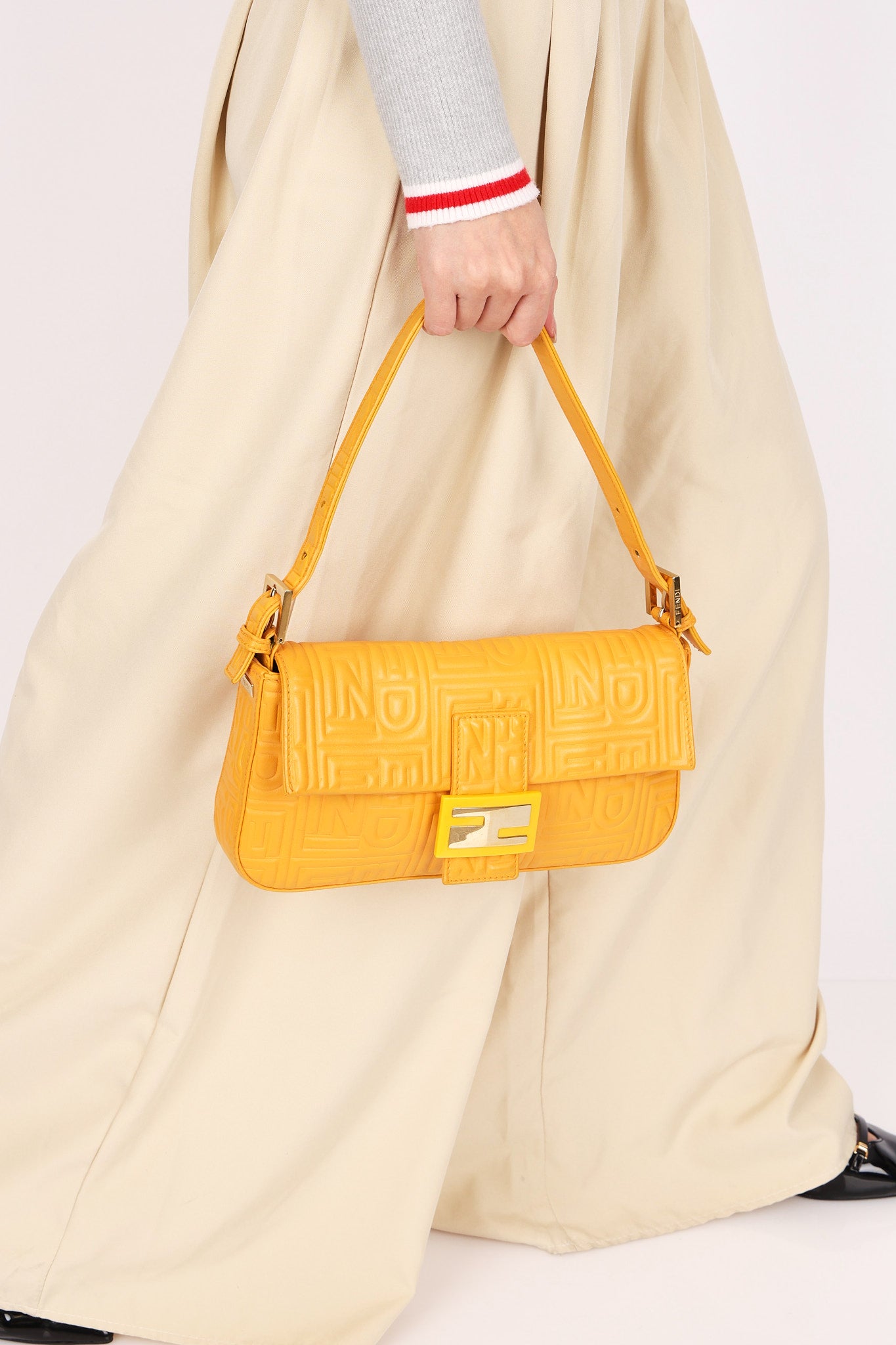 Fendi Embossed Baguette Bag Yellow