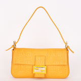 Fendi 10th Anniversary Leather Embossed Baguette Bag Yellow 2007