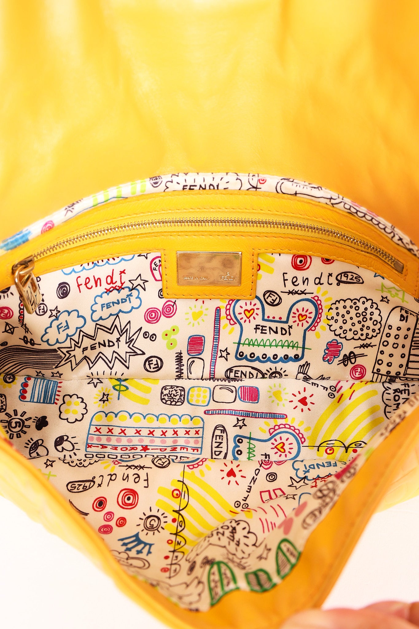Fendi Embossed Baguette Bag Yellow